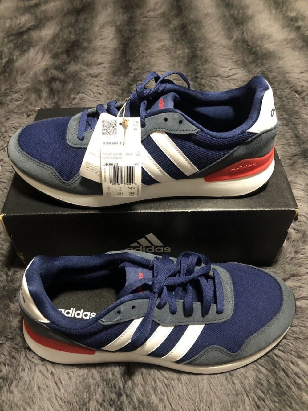 Adidas Run 60s 4.0 Men’s Sneaker JR6620 Dark Blue Cloud White And Red Size 9